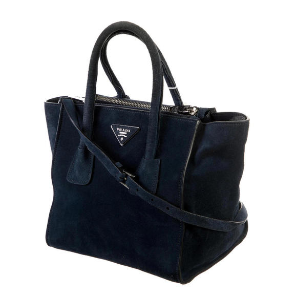 Prada Two-Way Galleria Tote Crossbody Bag Navy Scamosciato w/ Iridescent Leather - Picture 2 of 6